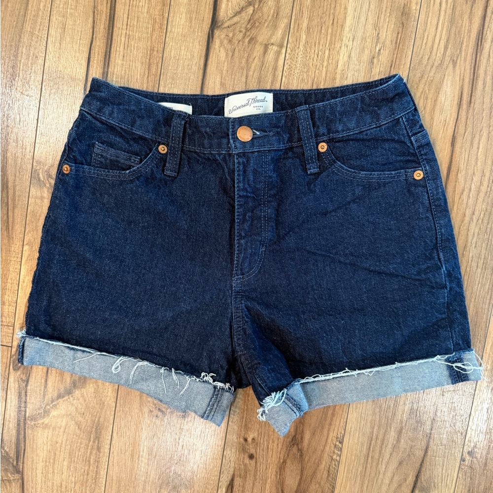 Universal Thread Vintage MIDI Dark Blue Denim Shorts Classic Cuffed Design
